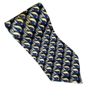 Jones New York Tie Mens Blue Gold Paisley Silk Professional Classic Geometric